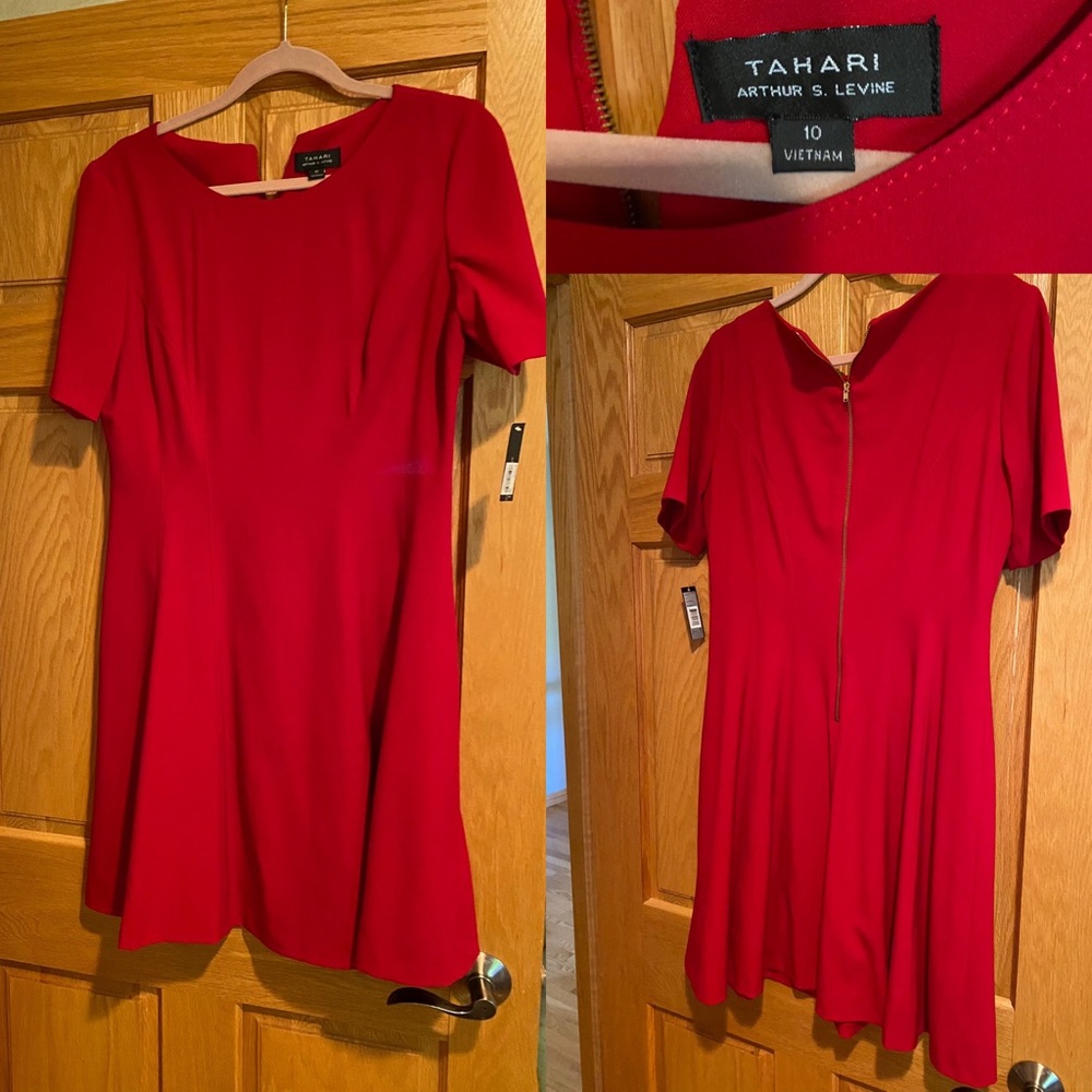 Knee length - Short sleeve vibrant red dress